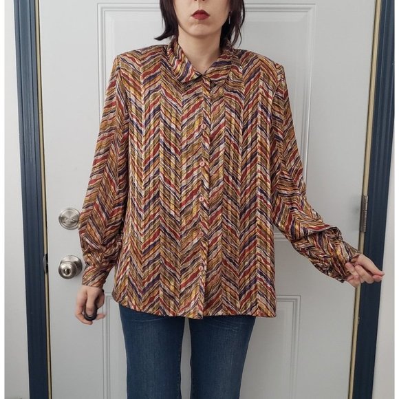 70s/80s Shiny Multicolor Blouse - Picture 4 of 5